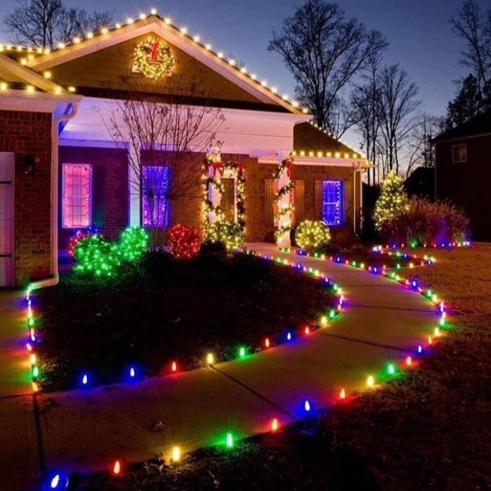 Outdoor christmas decor lighted