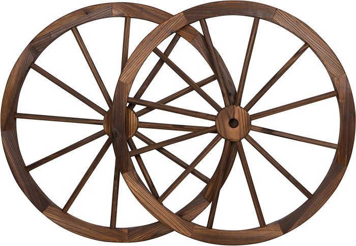 Metal wagon wheel outdoor decor