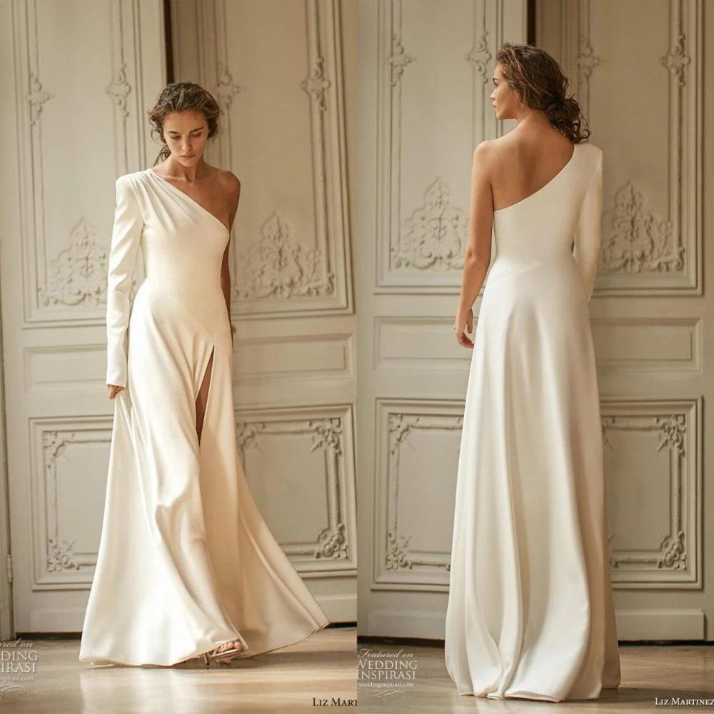 Long sleeve one shoulder wedding dress