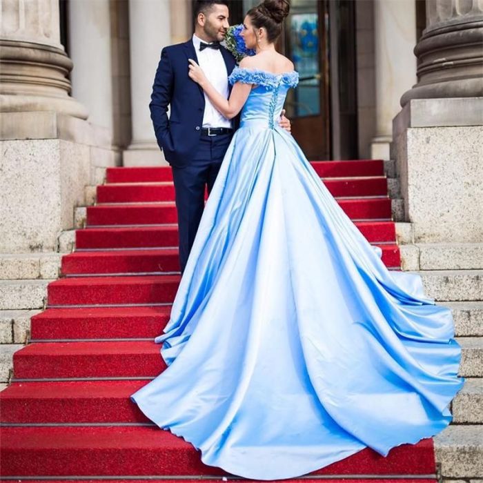 Light blue beach wedding dress