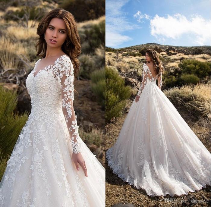 Ivory long sleeve wedding dress