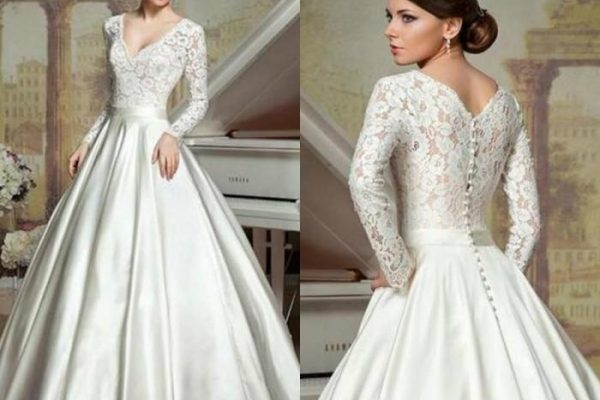 Lace long sleeve wedding dress a line