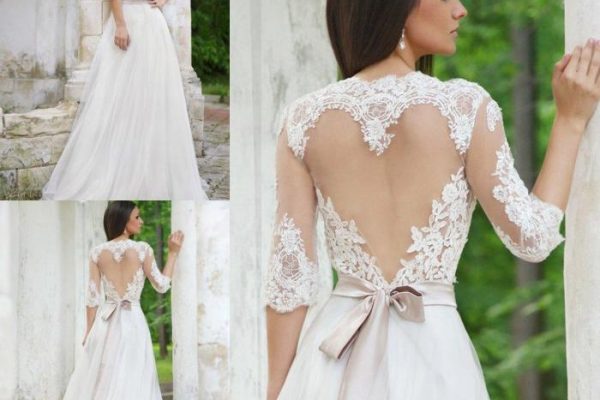 Long sleeve wedding dress open back