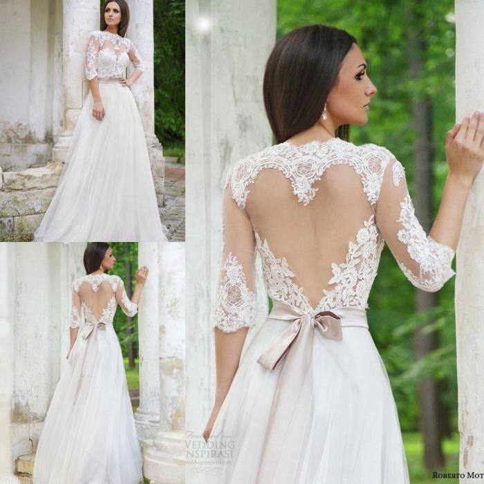 Long sleeve wedding dress open back